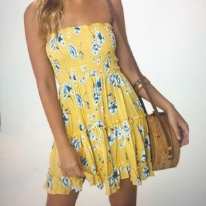 Yellow strapless summer dress